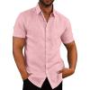 COOFANDY Men’s Casual Button Down Shirts Short Sleeve Linen Shirts Summer Beach Dress Shirt(Pink)