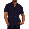 COOFANDY Men’s Casual Button Down Shirts Short Sleeve Linen Shirts Summer Beach Dress Shirt(Short Sleeve – Navy Blue)