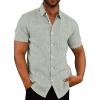 COOFANDY Men’s Casual Button Down Shirts Short Sleeve Linen Shirts Summer Beach Dress Shirt(Textured- Fall Green)
