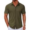 COOFANDY Men’s Casual Button Down Short Sleeve Shirts Untucked Wrinkle Free Shirt Stretch Dress Shirts(Army Green)
