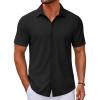 COOFANDY Men’s Casual Button Down Short Sleeve Shirts Untucked Wrinkle Free Shirt Stretch Dress Shirts(Black)