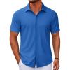COOFANDY Men’s Casual Button Down Short Sleeve Shirts Untucked Wrinkle Free Shirt Stretch Dress Shirts(Blue)