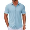 COOFANDY Men’s Casual Button Down Short Sleeve Shirts Untucked Wrinkle Free Shirt Stretch Dress Shirts(Clear Blue)