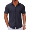 COOFANDY Men’s Casual Button Down Short Sleeve Shirts Untucked Wrinkle Free Shirt Stretch Dress Shirts(Dark Blue)