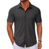 COOFANDY Men’s Casual Button Down Short Sleeve Shirts Untucked Wrinkle Free Shirt Stretch Dress Shirts(Dark Grey)
