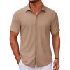 COOFANDY Men’s Casual Button Down Short Sleeve Shirts Untucked Wrinkle Free Shirt Stretch Dress Shirts(Khaki)