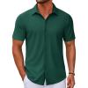COOFANDY Men’s Casual Button Down Short Sleeve Shirts Untucked Wrinkle Free Shirt Stretch Dress Shirts(Lake Green)