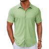 COOFANDY Men’s Casual Button Down Short Sleeve Shirts Untucked Wrinkle Free Shirt Stretch Dress Shirts(Light Green)