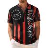 COOFANDY Men’s Casual Henley Shirt Band Collar Short Sleeve Shirt Summer Beach Hippie T-Shirt(1776 Pentagram – Black White Red)