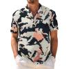 COOFANDY Men’s Casual Henley Shirt Band Collar Short Sleeve Shirt Summer Beach Hippie T-Shirt(Abstract Camouflage – Dark Blue Orange Apricot)