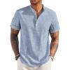 COOFANDY Men’s Casual Henley Shirt Band Collar Short Sleeve Shirt Summer Beach Hippie T-Shirt(A-flecking Blue)