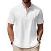 COOFANDY Men’s Casual Henley Shirt Band Collar Short Sleeve Shirt Summer Beach Hippie T-Shirt(All White)