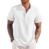 COOFANDY Men’s Casual Henley Shirt Band Collar Short Sleeve Shirt Summer Beach Hippie T-Shirt(A-white)