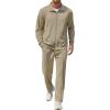 COOFANDY Men’s Casual Sweatsuit 2 Piece Athletic Full Zip Tracksuit Jacquard Jogging Set Fashion Jackets And Pants Outfit(Khaki)