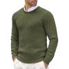 COOFANDY Men’s Crewneck Knit Sweater Slim Fit Lightweight Casual Twist Patterned Cable Knitted Pullover(A-armygreen)