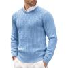COOFANDY Men’s Crewneck Knit Sweater Slim Fit Lightweight Casual Twist Patterned Cable Knitted Pullover(A-blue)