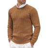 COOFANDY Men’s Crewneck Knit Sweater Slim Fit Lightweight Casual Twist Patterned Cable Knitted Pullover(A-brown)
