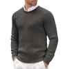 COOFANDY Men’s Crewneck Knit Sweater Slim Fit Lightweight Casual Twist Patterned Cable Knitted Pullover(A-dark Grey)