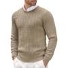 COOFANDY Men’s Crewneck Knit Sweater Slim Fit Lightweight Casual Twist Patterned Cable Knitted Pullover(A-khaki)