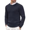 COOFANDY Men’s Crewneck Knit Sweater Slim Fit Lightweight Casual Twist Patterned Cable Knitted Pullover(A-navy Blue)