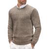 COOFANDY Men’s Crewneck Knit Sweater Slim Fit Lightweight Casual Twist Patterned Cable Knitted Pullover(A-white/Brown (Two-tone Colors))