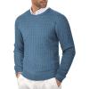 COOFANDY Men’s Crewneck Knit Sweater Slim Fit Lightweight Casual Twist Patterned Cable Knitted Pullover(B-denim Blue)