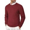 COOFANDY Men’s Crewneck Knit Sweater Slim Fit Lightweight Casual Twist Patterned Cable Knitted Pullover(B-wine Red)