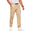 COOFANDY Men’s Drawstring Casual Pants Cotton Twill Elastic Waist Chino Pants(Khaki)