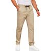 COOFANDY Men’s Drawstring Casual Pants Cotton Twill Elastic Waist Chino Pants(Light Khaki)