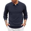 COOFANDY Men’s Knit Polo Sweater Long Sleeve Casual Collared Quarter Button Golf Waffle Textured Sweater(Dark Navy Blue-1)
