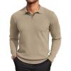 COOFANDY Men’s Knit Polo Sweater Long Sleeve Casual Collared Quarter Button Golf Waffle Textured Sweater(Khaki)