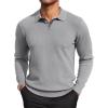 COOFANDY Men’s Knit Polo Sweater Long Sleeve Casual Collared Quarter Button Golf Waffle Textured Sweater(Light Grey)