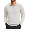 COOFANDY Men’s Knit Polo Sweater Long Sleeve Casual Collared Quarter Button Golf Waffle Textured Sweater(White)