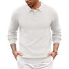 COOFANDY Men’s Knit Polo Sweater Long Sleeve Casual Collared Quarter Button Golf Waffle Textured Sweater(White-1)