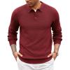 COOFANDY Men’s Knit Polo Sweater Long Sleeve Casual Collared Quarter Button Golf Waffle Textured Sweater(Wine Red)