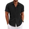 COOFANDY Men’s Linen Shirts Short Sleeve Casual Shirts Button Down Shirt for Men Beach Summer Wedding Shirt(Black)