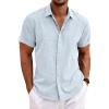 COOFANDY Men’s Linen Shirts Short Sleeve Casual Shirts Button Down Shirt for Men Beach Summer Wedding Shirt(Blue)