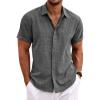 COOFANDY Men’s Linen Shirts Short Sleeve Casual Shirts Button Down Shirt for Men Beach Summer Wedding Shirt(Dark Grey)