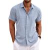 COOFANDY Men’s Linen Shirts Short Sleeve Casual Shirts Button Down Shirt for Men Beach Summer Wedding Shirt(Light Denim Blue)