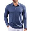 COOFANDY Mens Polo Shirts Long Sleeve Casual Lightweigt Golf Polos Button Collared Tshirt(Navy Blue)