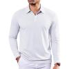 COOFANDY Mens Polo Shirts Long Sleeve Casual Lightweigt Golf Polos Button Collared Tshirt(White)