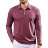 COOFANDY Mens Polo Shirts Long Sleeve Casual Lightweigt Golf Polos Button Collared Tshirt(Wine Red)