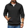 COOFANDY Mens Quarter Zip Pullover Fleece Lined Sweatshirts Long Sleeve Mock Neck Sweater with Pocket(Black)