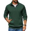 COOFANDY Mens Quarter Zip Pullover Fleece Lined Sweatshirts Long Sleeve Mock Neck Sweater with Pocket(Dark Green)