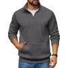 COOFANDY Mens Quarter Zip Pullover Fleece Lined Sweatshirts Long Sleeve Mock Neck Sweater with Pocket(Grey)