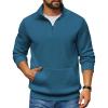 COOFANDY Mens Quarter Zip Pullover Fleece Lined Sweatshirts Long Sleeve Mock Neck Sweater with Pocket(Lake Blue)