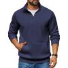 COOFANDY Mens Quarter Zip Pullover Fleece Lined Sweatshirts Long Sleeve Mock Neck Sweater with Pocket(Navy Blue)