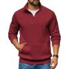 COOFANDY Mens Quarter Zip Pullover Fleece Lined Sweatshirts Long Sleeve Mock Neck Sweater with Pocket(Wine Red)