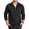 COOFANDY Mens Quarter Zip Pullover Mock Neck Quilted Sweatshirt Casual Long Sleeve Polo Sweater(Black 01)