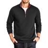 COOFANDY Mens Quarter Zip Pullover Mock Neck Quilted Sweatshirt Casual Long Sleeve Polo Sweater(Black)